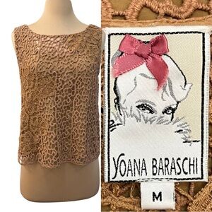 Yoana Baraschi Guipure Floral Lace Overlay Top Size: Medium Anthropologie